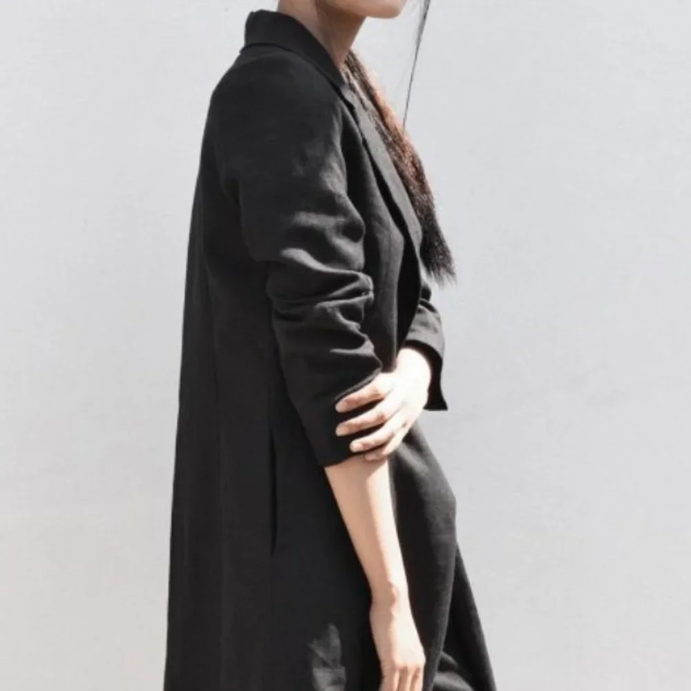 TURN BLACK LINEN JACKET - Picture 3 of 5
